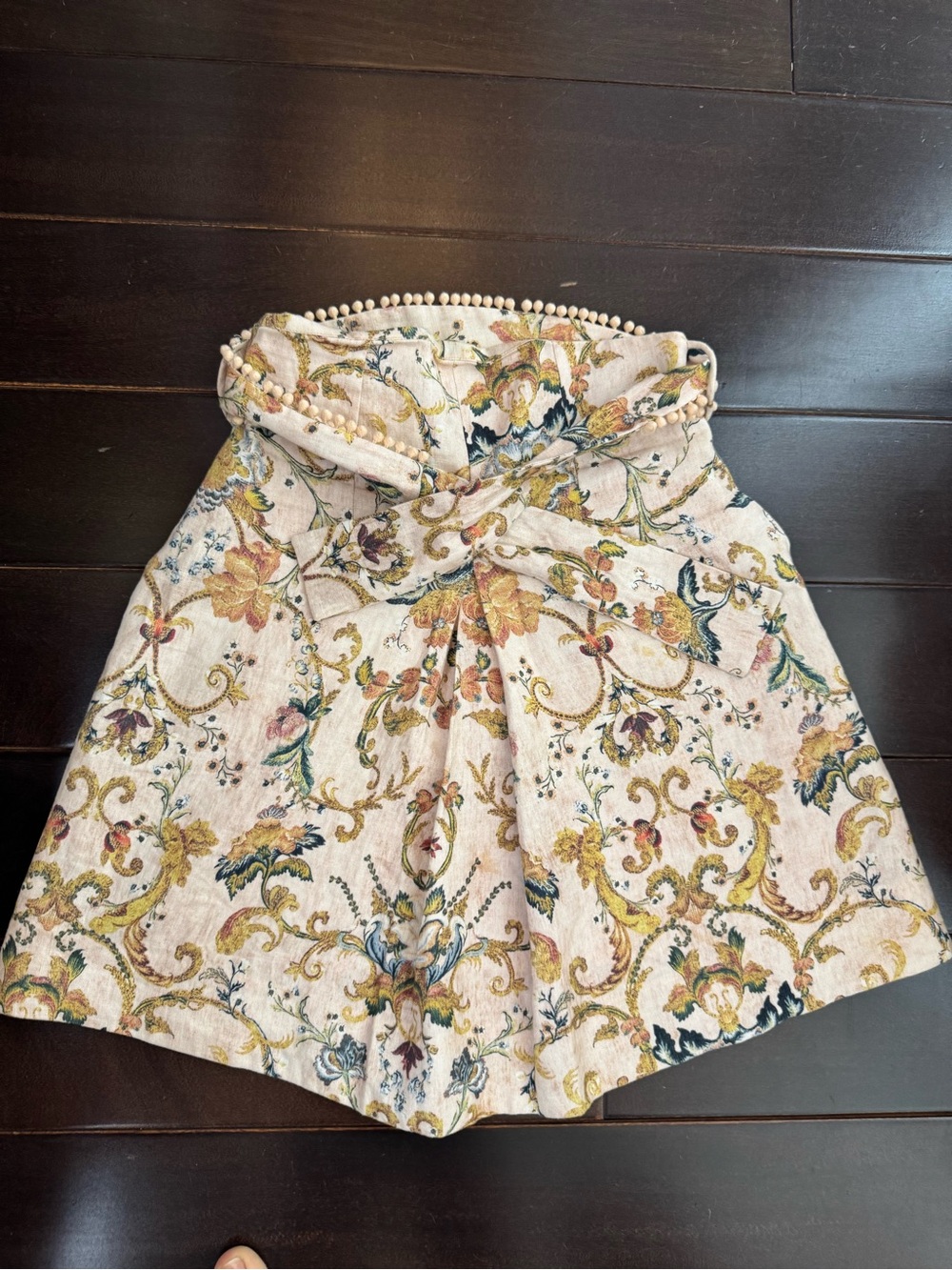 Zimmermann linen Cream Floral Jacquard High-Waist Skirt with Knotted Waist